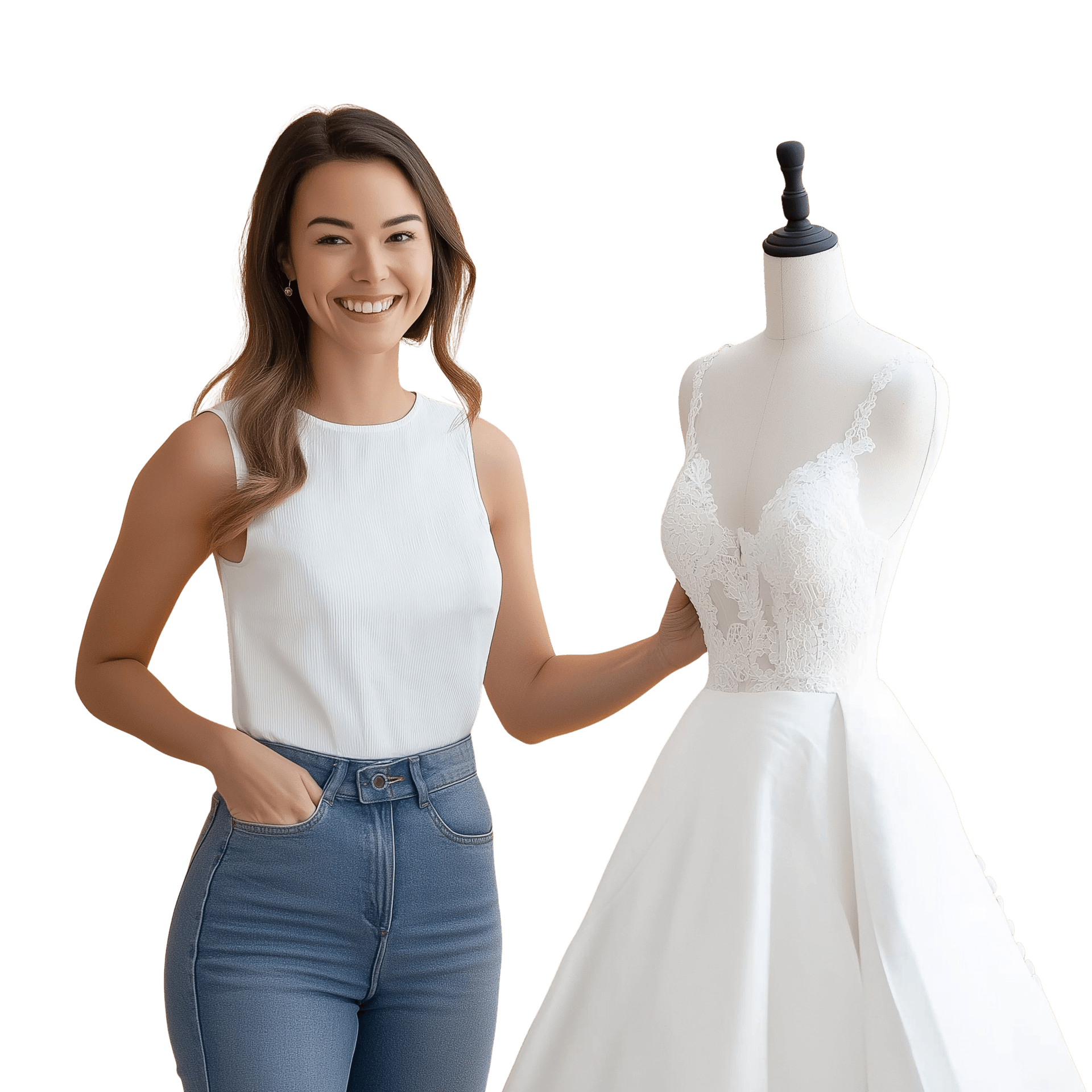 Wedding expert preparing dress